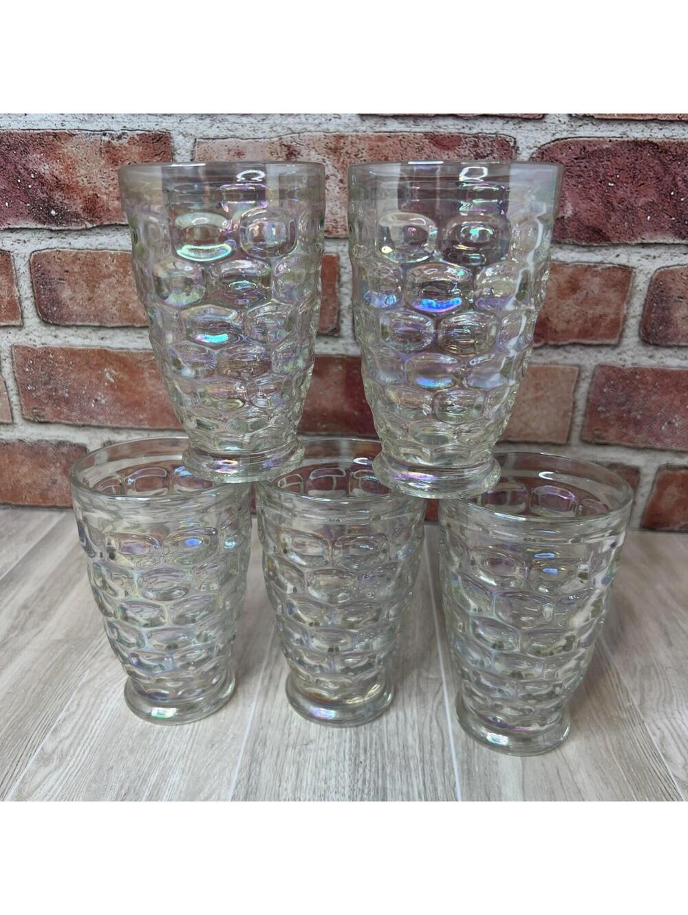 Federal Glass Colonial Iridescent 10 oz Tumblers Set of 5 Multi Color MCM